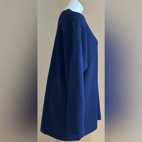 Maggie Lawrence Sweater Large Knit V-Neck Blue Gold Heart Buttons Sz 22/… - Picture 3 of 14